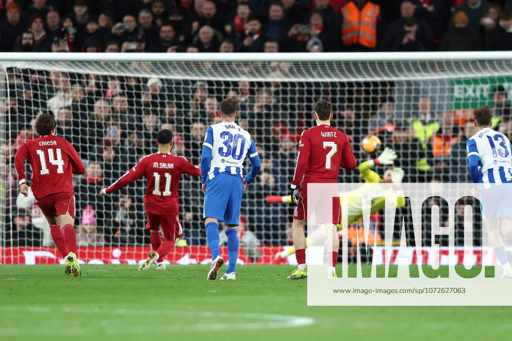 Liverpool v Brighton & Hove Albion, Emirates FA Cup Mohamed Salah of Liverpool scores a penalty, 3-0, during the Liverpool v Brighton & Hove Albion Emirates FA Cup 4th Round match at Anfield, Liverpool, England on 14 February 2026 Credit: Ian Stephen Every Second Media Editorial use only. All images are copyright Every Second Media Limited. No images may be reproduced without prior permission. All rights reserved. Premier League and Football League images are subject to licensing agreements with Football DataCo Limited. see https: www.football-dataco.com