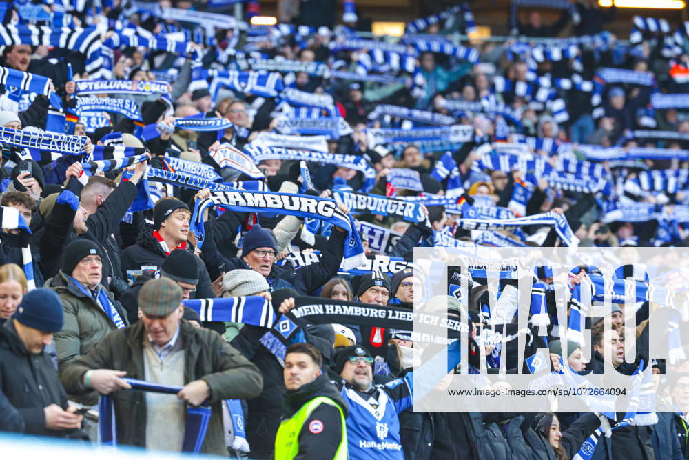 2026.02.14 Fussball 1. Bundesliga Hamburger Sportverein - 1.FC Union Berlin v.l. Hamburger SV Fans, Stimmung, Schals, Trikots, Emotionen (DFL regulations prohibit any use of photographs as image sequences and or quasi-video.