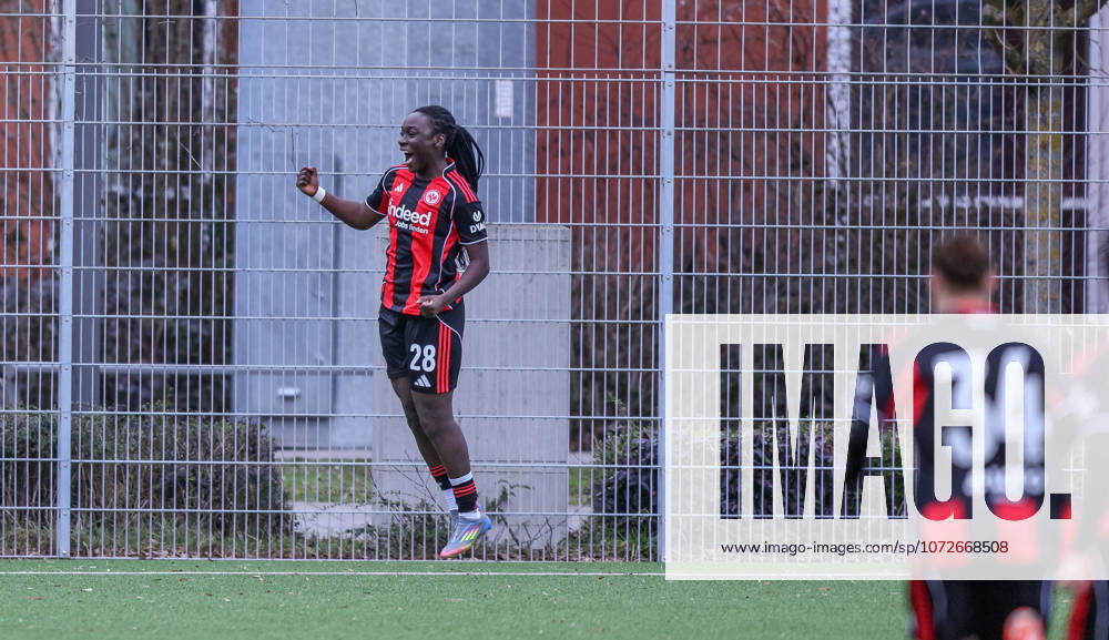 GER, Frankfurt, Eintracht Frankfurt II vs FSV Mainz 05, 2. Frauen Bundesliga, Fussball, DFB, Spielzeit 2025 2026, Stadion am Brentanobad, 17. Spieltag im Bild: Mira Arouna (Eintracht Frankfurt II 28) erzielt das 1:0, Jubel, Freude und Emotionen nach dem Tor DFB DFL REGULATIONS PROHIBIT ANY USE OF PHOTOGRAPHS AS IMAGE SEQUENCES AND OR QUASI-VIDEO
