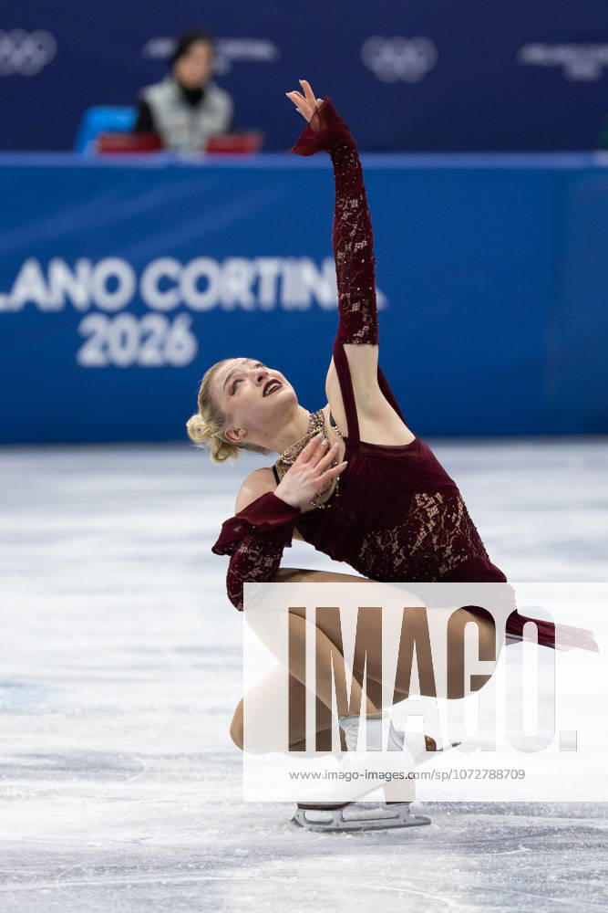 Amber Glenn of the United States perform in the Women Figure skating, Eiskunstlauf Short Program during the 2026 Winter Olympics at the Milano Ice Skating Arena on Tuesday in Milano. Milano Italy - ZUMAj89_ 20260217_oly_j89_073