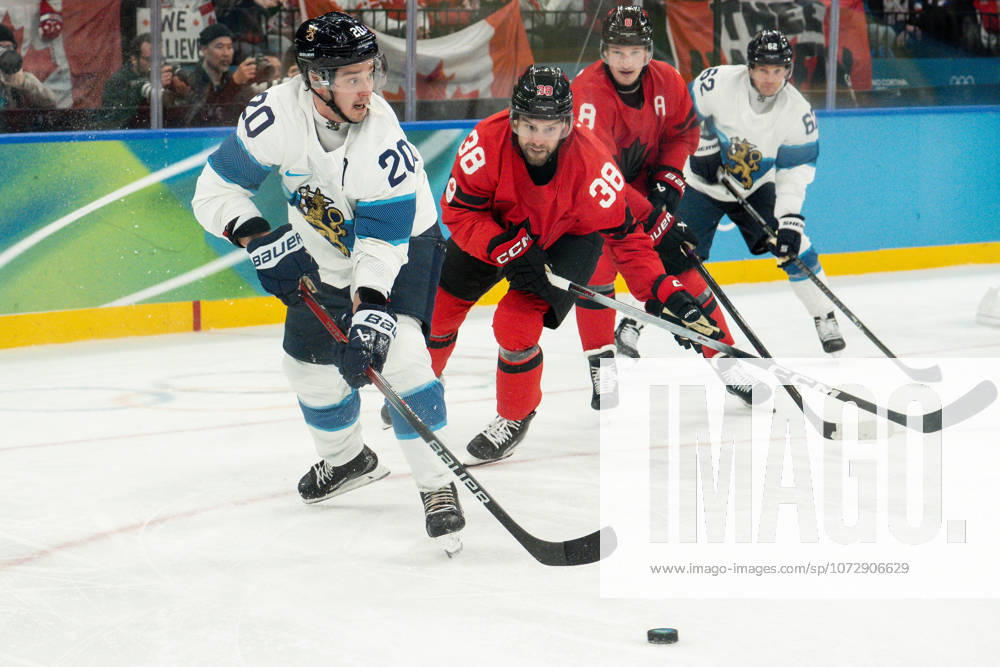 20th February 2026; Milan, Lombardy, Italy, 2026 Winter Olympic Games, Olympische Spiele, Olympia, OS Day Fifteen; Men s Hockey Semi-final Canada vs Finland; Sebastian Aho (FIN), Brandon Hagel (CAN) FotoxOlimpik Content restricted for UK based newspaper