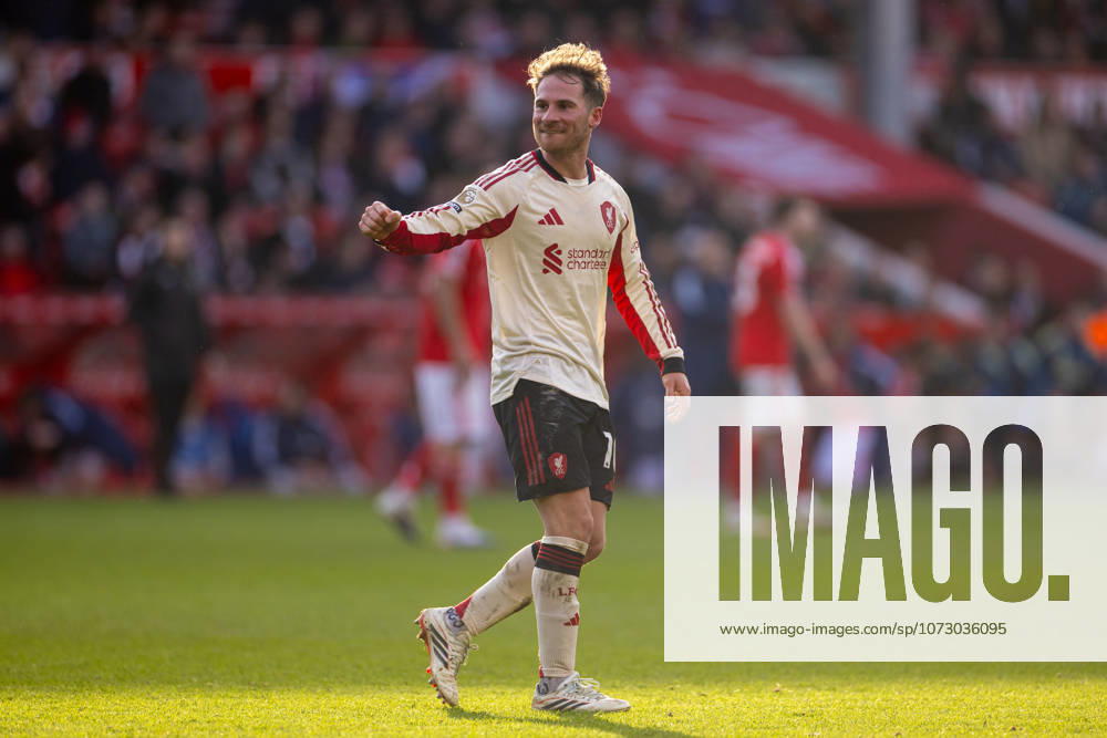Football - FA Premier League - Nottingham Forest FC v Liverpool FC NOTTINGHAM, ENGLAND - Sunday, February 22, 2026: Liverpool s Alexis Mac Allister celebrates after scoring the first goal during the FA Premier League match between Nottingham Forest FC and Liverpool FC at the City Ground. (Photo by David Rawcliffe Propaganda) NOTTINGHAM City Ground NOTTINGHAMSHIRE ENGLAND