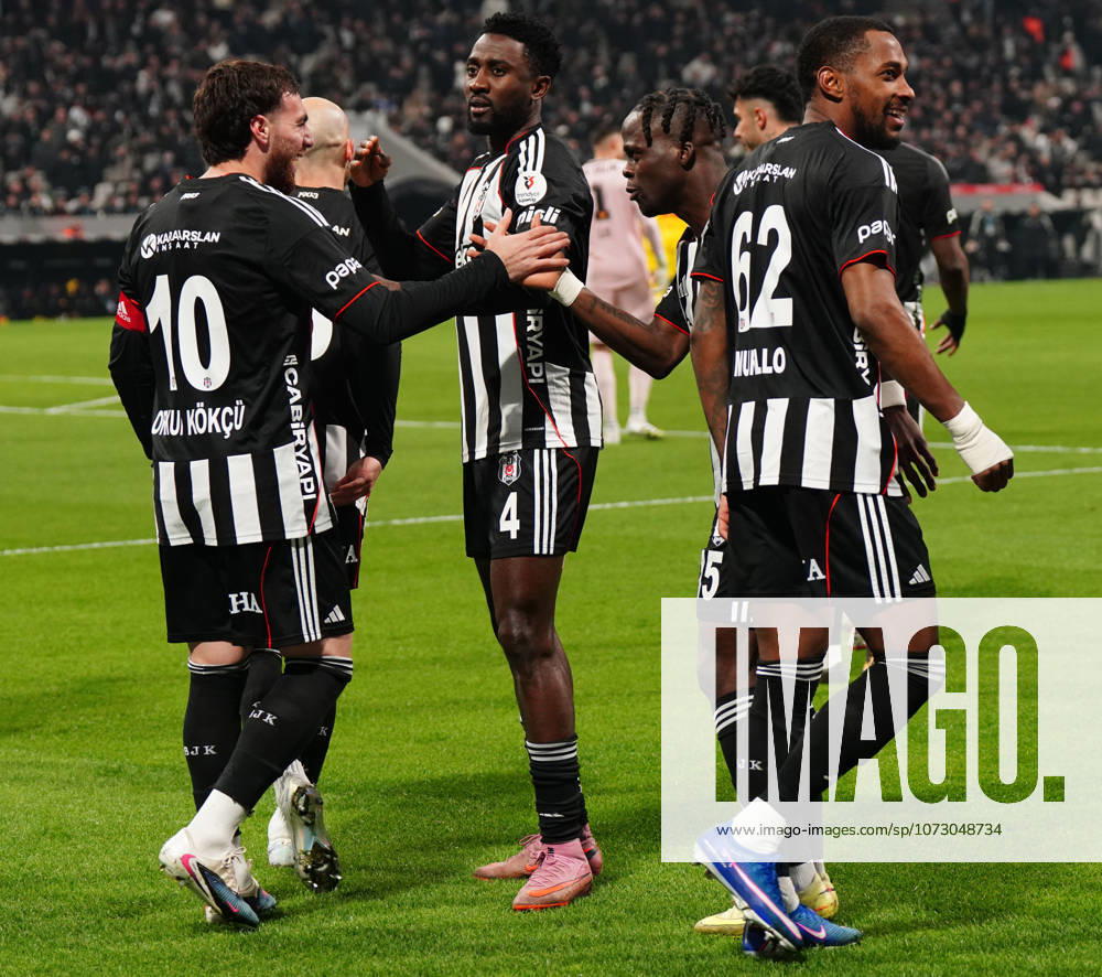 Wilfred Ndidi (4) of Besiktas celebrates after scoring the first goal of his team with teammates during the Trendyol Turkish Süper League match between Besiktas JK and Göztepe SK at Tupras Stadium on February 22, 2026 in Istanbul, Turkey. (Photo by Seskimphoto ) Besiktas v Goztepe - Turkish Super League
