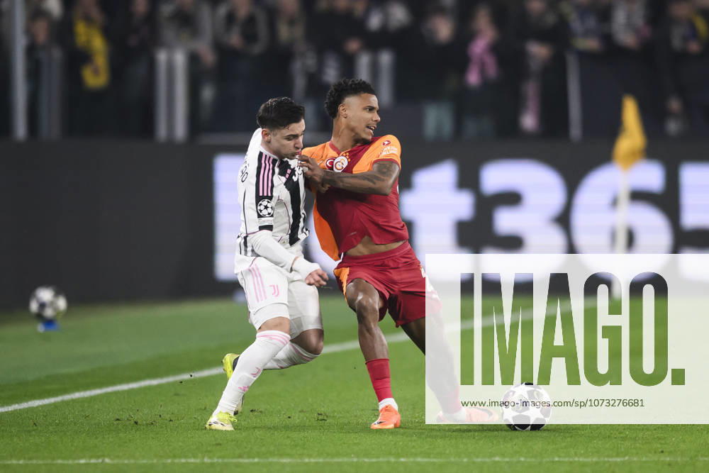 Juventus FC v Galatasaray SK - UEFA Champions League Francisco Conceicao of Juventus FC comeptes for the ball with Ismail Jakobs of Galatasaray SK during the UEFA Champions League 2025 26 knockout phase play-off second leg football match between Juventus FC and Galatasaray SK. Turin Italy