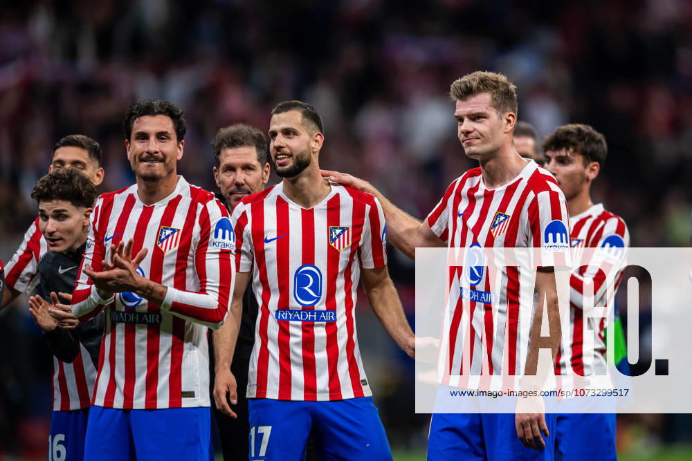 Atletico Madrid v Club Brugge, UEFA Champions League, Madrid, Spain Madrid, Spain. 24th, February 2026. David Hancko and Alexander Sorloth of Atletico de Madrid greets fans following the UEFA Champions League 2025 26 Knockout Play-off Second Leg match between Atletico de Madrid and Club Brugge KV at Estadio Civitas Metropolitano in Madrid. Spain, Madrid, Estadio Metropolitano