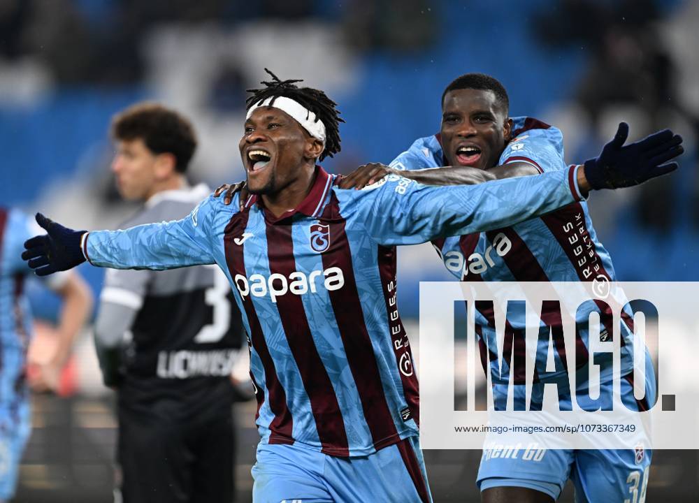 Trabzonspor v Misirli.com.tr Fatih Karagumruk - Turkish Super Lig TRABZON, TURKIYE - FEBRUARY 27: Chibuike Nwaiwu (L) and Paul Onuachu of Trabzonspor celebrate after scoring a goal during Turkish Super Lig week 24 football match between Trabzonspor and Misirli.com.tr Fatih Karagumruk at Papara Park in Trabzon, Turkiye on February 27, 2026. Hakan Burak Altunoz Anadolu Trabzon Turkey. Editorial use only. Please get in touch for any other usage.