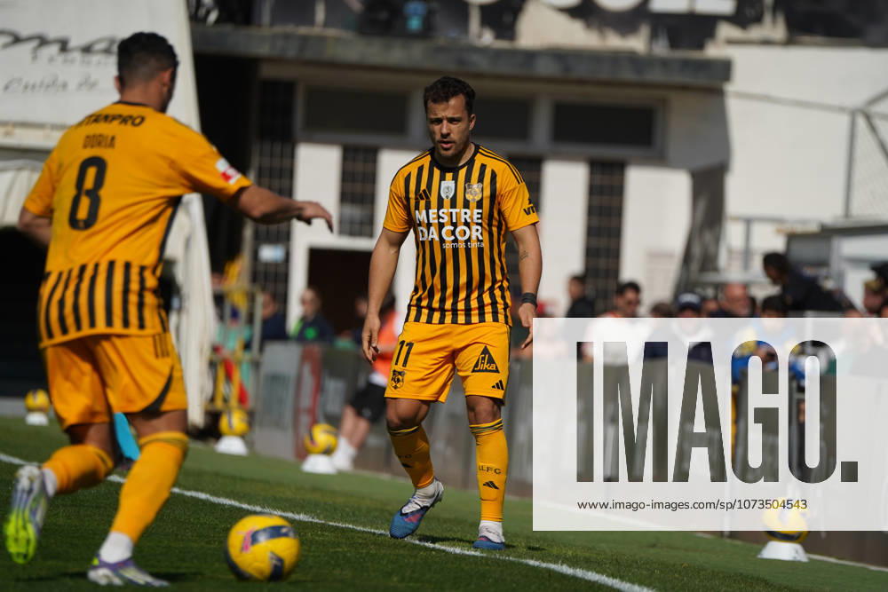 Liga Portugal 2 Meu Super Round 24 football match between SC Farense and Lusitania Lourosa FC, Faro, Portugal Faro, Portugal. 1 st Mar, 2026. Miguel Pereira, Lourosa FC player , waiting to receive the ball during the SC Farense 2 - 1 Lusitano Lourosa FC Round 24 match for the football Liga Portugal 2 Meu Super. Nuno Pires Veloso Alamy Live News.