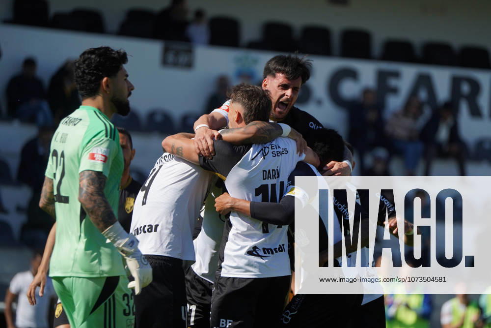 Liga Portugal 2 Meu Super Round 24 football match between SC Farense and Lusitania Lourosa FC, Faro, Portugal Faro, Portugal. 1 st Mar, 2026. Claudio Falcao, SC Farense player, celebrating with teammates Dario Poveda, Bruno Almeida and Alysson the first goal of the match for his team, during the SC Farense 2 - 1 Lusitano Lourosa FC Round 24 match for the football Liga Portugal 2 Meu Super. Nuno Pires Veloso Alamy Live News.