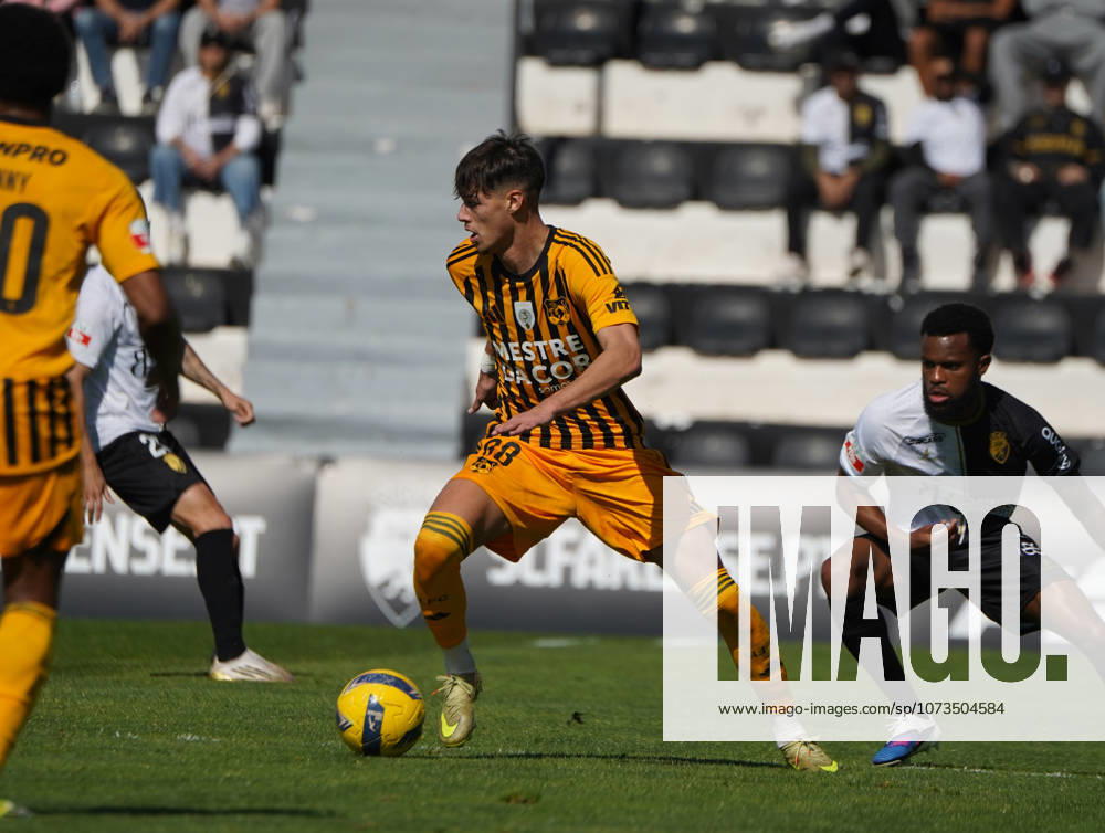 Liga Portugal 2 Meu Super Round 24 football match between SC Farense and Lusitania Lourosa FC, Faro, Portugal Faro, Portugal. 1 st Mar, 2026. Miguel Teixeira. Lourosa FC player, progressing with the ball during the SC Farense 2 - 1 Lusitano Lourosa FC Round 24 match for the football Liga Portugal 2 Meu Super. Nuno Pires Veloso Alamy Live News