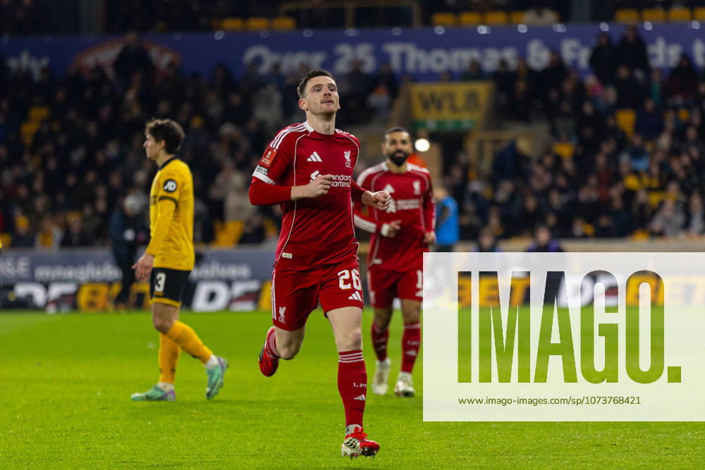 Football - FA Cup - 5th Round - Liverpool FC v Wolverhampton Wanderers FC WOLVERHAMPTON, ENGLAND - Friday, March 6, 2026: Liverpool s Andy Robertson celebrates after scoring the first goal during the FA Cup 5th Round match between Liverpool FC and Wolverhampton Wanderers FC at Molineux. (Photo by David Rawcliffe Propaganda) WOLVERHAMPTON Molineux WEST MIDLANDS ENGLAND