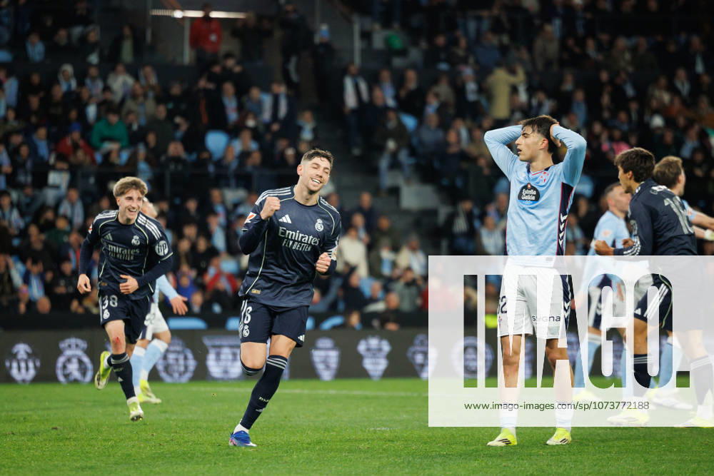 Federico Fede Valverde seen celebrating after scoring goal during LaLiga EA Sports game between teams of RC Celta de Vigo and Real Madrid CF at Estadio de Balaidos (Maciej Rogowski Ball Raw Images) Vigo Estadio de Balaidos Spain