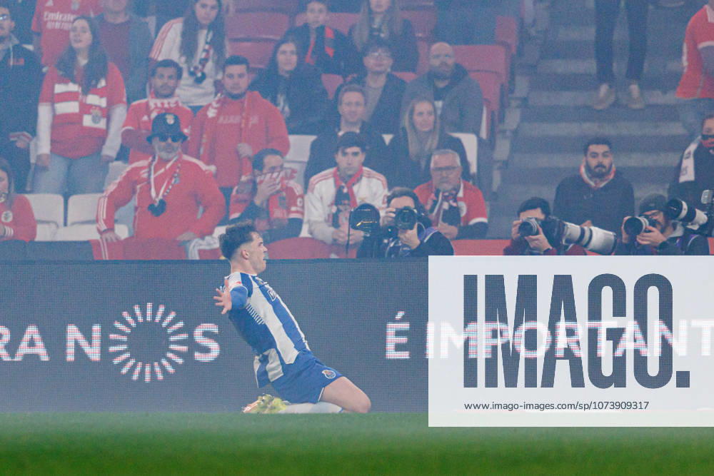 Oskar Pietuszewski seen celebrating after scoring goal during Liga Portugal game between teams of SL Benfica and FC Porto at Estadio Da Luz (Maciej Rogowski Ball Raw Images PT) Lisbon Estadio Da Luz Portugal