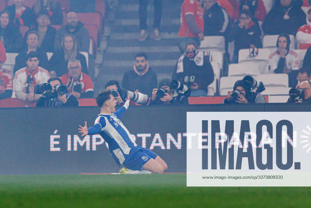Oskar Pietuszewski seen celebrating after scoring goal during Liga Portugal game between teams of SL Benfica and FC Porto at Estadio Da Luz (Maciej Rogowski Ball Raw Images PT) Lisbon Estadio Da Luz Portugal