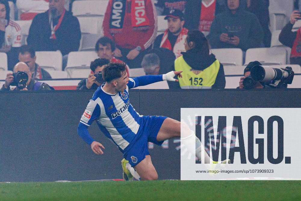 Oskar Pietuszewski seen celebrating after scoring goal during Liga Portugal game between teams of SL Benfica and FC Porto at Estadio Da Luz (Maciej Rogowski Ball Raw Images PT) Lisbon Estadio Da Luz Portugal