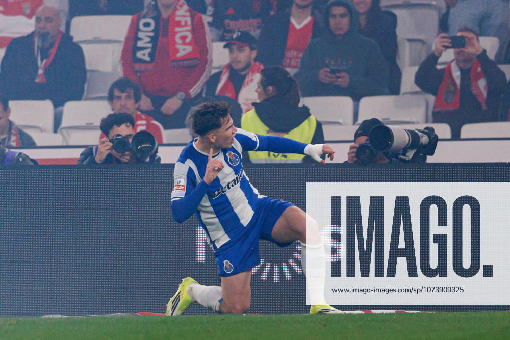 Oskar Pietuszewski seen celebrating after scoring goal during Liga Portugal game between teams of SL Benfica and FC Porto at Estadio Da Luz (Maciej Rogowski Ball Raw Images PT) Lisbon Estadio Da Luz Portugal