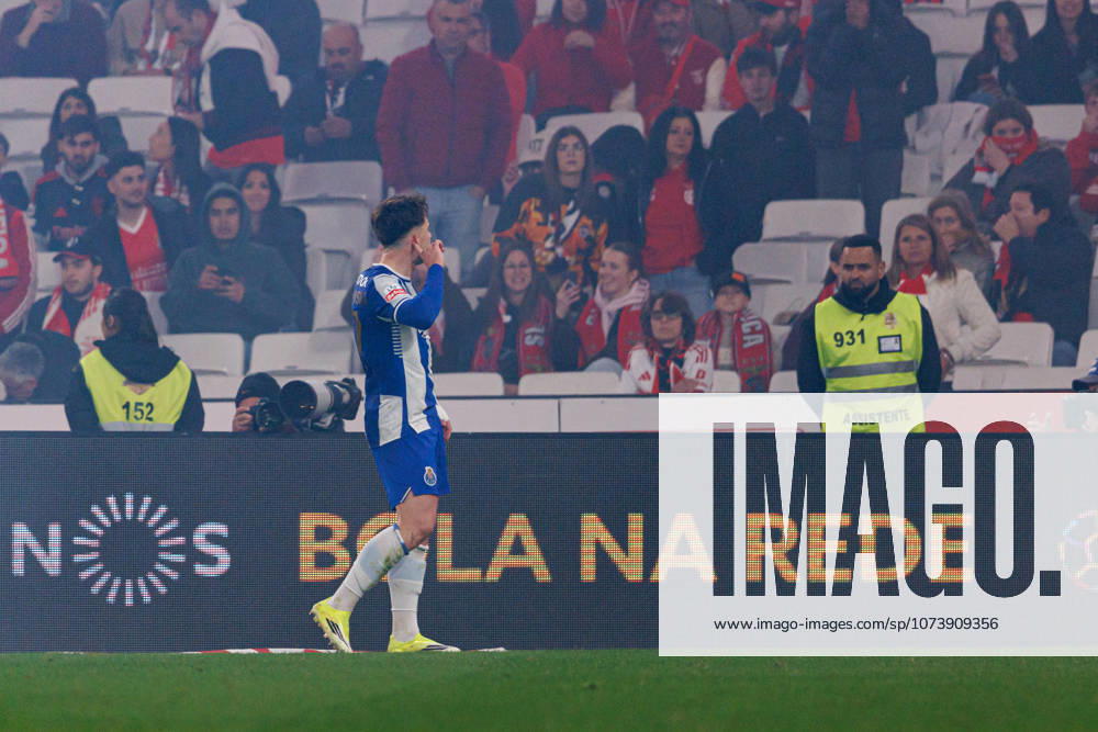 Oskar Pietuszewski seen celebrating after scoring goal during Liga Portugal game between teams of SL Benfica and FC Porto at Estadio Da Luz (Maciej Rogowski Ball Raw Images PT) Lisbon Estadio Da Luz Portugal