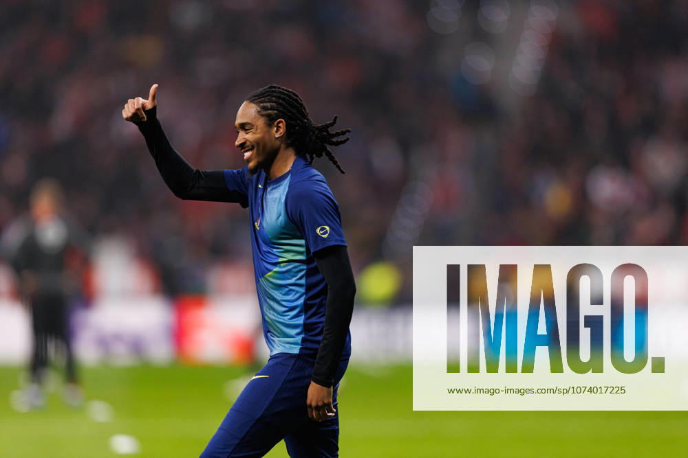 Djed Spence seen during UEFA Champions League round of 16 game between teams of Atletico de Madrid and Tottenham Hotspur Football Club (Joao Gregorio Ball Raw Images) Madrid Riyadh Air Metropolitano Spain