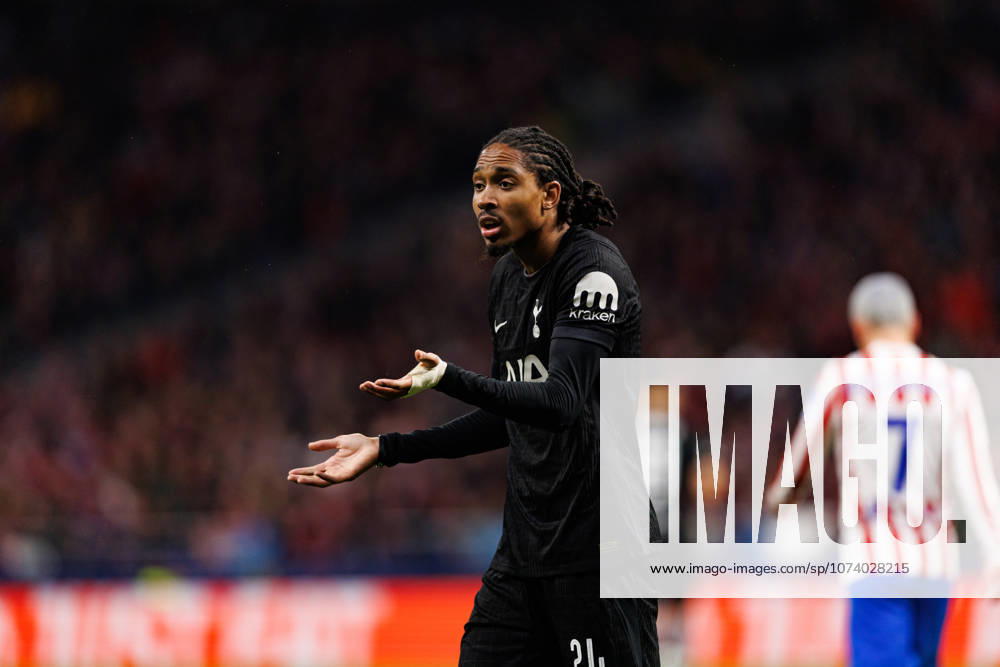 Djed Spence seen during UEFA Champions League round of 16 game between teams of Atletico de Madrid and Tottenham Hotspur Football Club (Joao Gregorio Ball Raw Images) Madrid Riyadh Air Metropolitano Spain