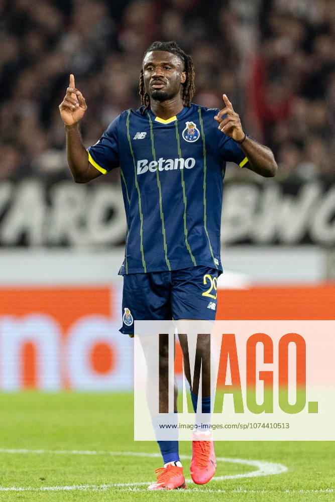 Terem Moffi of FC Porto celebrates after scoring a goal during the UEFA Europa League 2025 2026 match between VfB Stuttgart - FC Porto at Arena Stuttgart..Final score; VfB Stuttgart 1:2 FC Porto. VfB Stuttgart Vs FC Porto - UEFA Europa League 2025 2026 In Stuttgart, Germany - 12 Mar 2026 - ZUMAs197 20260312_aaa_s197_486