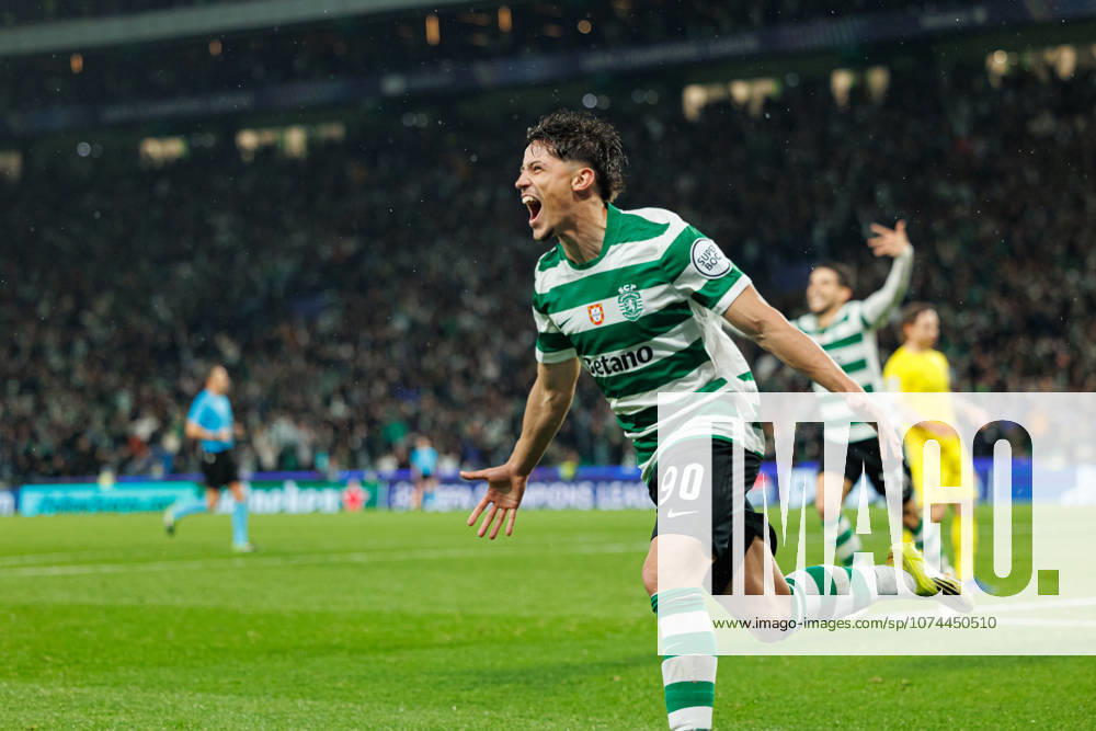 Rafael Nel seen celebrating after goal during UEFA Champions League Round of 16 game between teams of Sporting CP and FK Bodo Glimt at Estadio Jose Alvalade (Maciej Rogowski Ball Raw Images) Lisbon Estadio Jose Alvalade Portugal