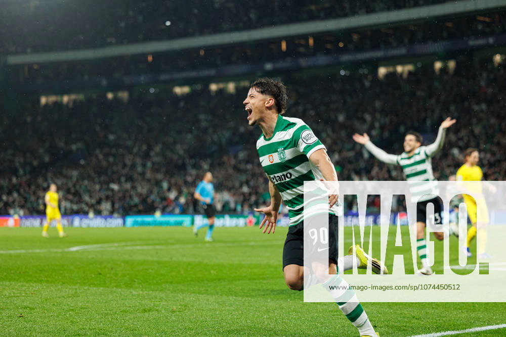 Rafael Nel seen celebrating after goal during UEFA Champions League Round of 16 game between teams of Sporting CP and FK Bodo Glimt at Estadio Jose Alvalade (Maciej Rogowski Ball Raw Images) Lisbon Estadio Jose Alvalade Portugal