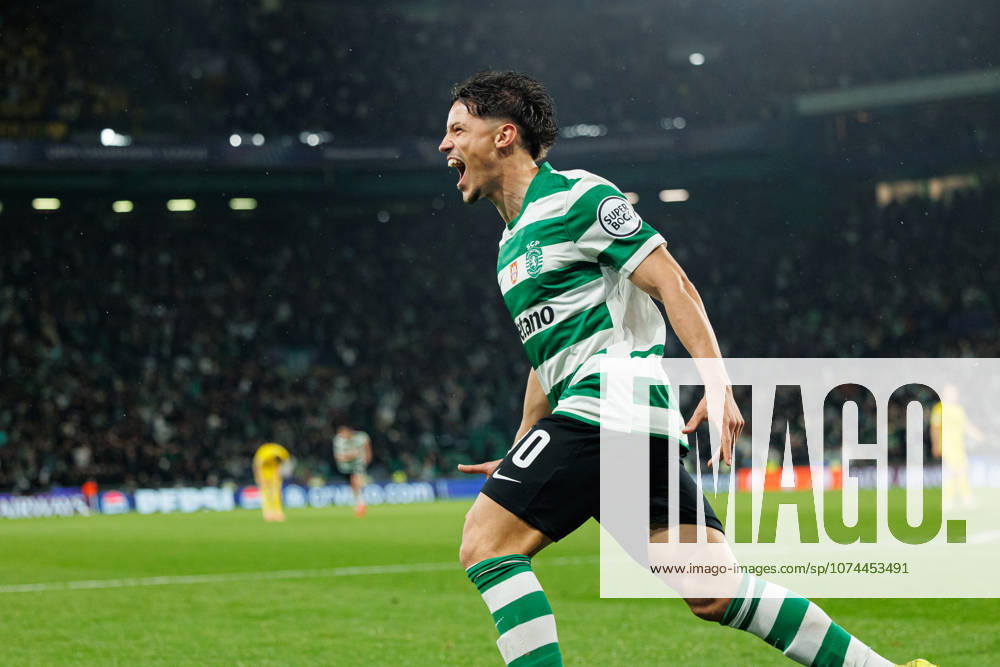 Rafael Nel seen celebrating after goal during UEFA Champions League Round of 16 game between teams of Sporting CP and FK Bodo Glimt at Estadio Jose Alvalade (Maciej Rogowski Ball Raw Images) Lisbon Estadio Jose Alvalade Portugal