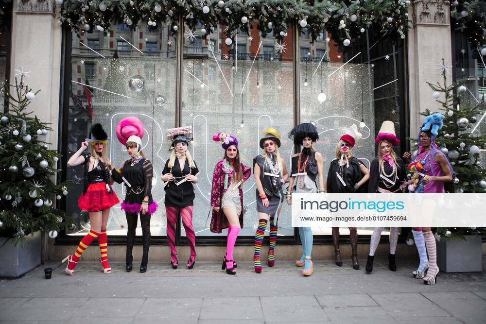 Models showcase Pierre Garroudis latest colourful collection at one of the designers speciality flash mob fashion show at Knightsbridge in London London United Kingdom - ZUMAs197 20201205_zaa_s197_077