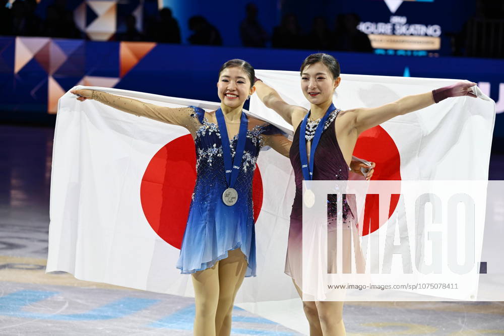 ISU Figure skating, Eiskunstlauf World Championships 2026 at the O2 Arena in Prague, Czech Republic - 27 Mar 2026 Gold medalist Kaori Sakamoto (R) and Silver medailist Mone Chiba both of Japan as seen during the medal ceremony for the Women competition at the ISU Figure Skating World Championships 2026 at the O2 Arena. ISU Figure Skating World Championships 2026 takes place from 24th to 29th of March in Prague, Czech Republic. Prague Czech Republic