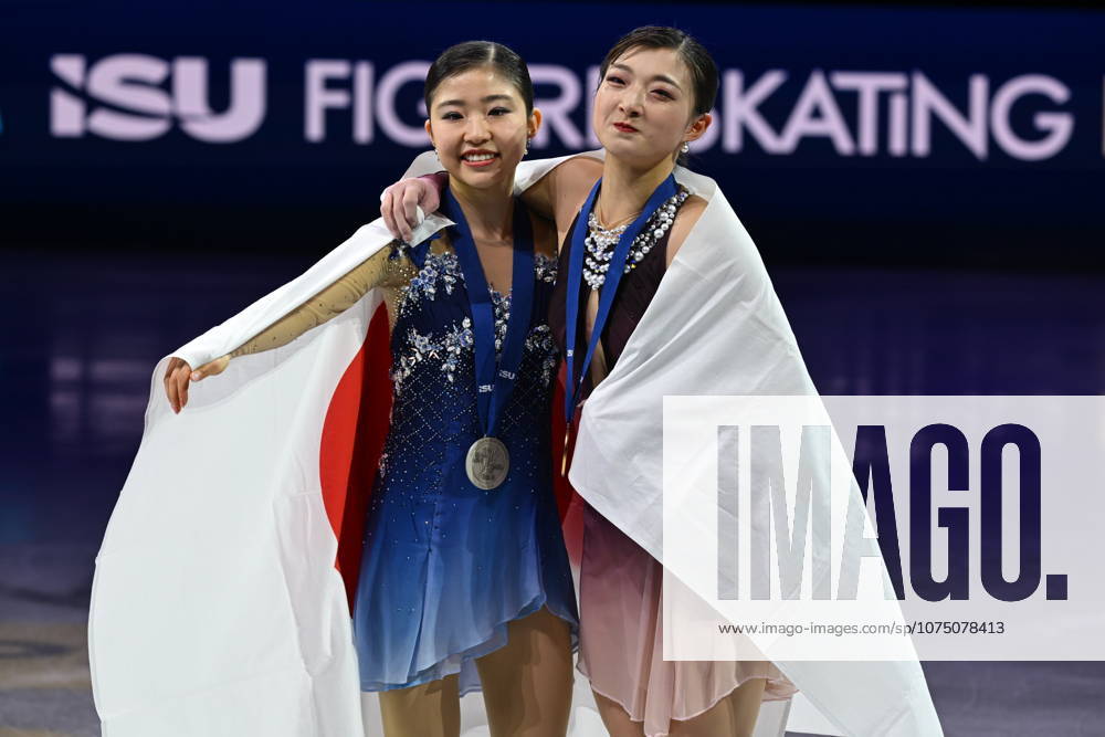ISU Figure skating, Eiskunstlauf World Championships 2026 at the O2 Arena in Prague, Czech Republic - 27 Mar 2026 Gold medalist Kaori Sakamoto (R) and Silver medailist Mone Chiba both of Japan as seen during the medal ceremony for the Women competition at the ISU Figure Skating World Championships 2026 at the O2 Arena. ISU Figure Skating World Championships 2026 takes place from 24th to 29th of March in Prague, Czech Republic. Prague Czech Republic