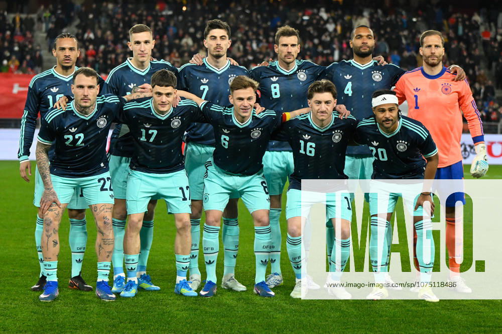 Basel, St.Jakob-Park, 27.03.26, GER, Herren, Laenderspiel: Schweiz - Deutschland Bild: Mannschaftsfoto, Gruppenfoto Deutschland: oben v.li. Leroy SANE (Deutschland), Nico SCHLOTTERBECK (Deutschland), Kai HAVERTZ (Deutschland), Leon GORETZKA (Deutschland), Jonathan TAH (Deutschland) und Torwart Oliver BAUMANN (Deutschland). Unten v.li. David RAUM (Deutschland), Florian WIRTZ (Deutschland), Joshua KIMMICH (Deutschland), Angelo STILLER (Deutschland) und Serge GNABRY (Deutschland) UEFA regulations prohibit any use of photographs as image sequences and or quasi-video. Basel Schweiz