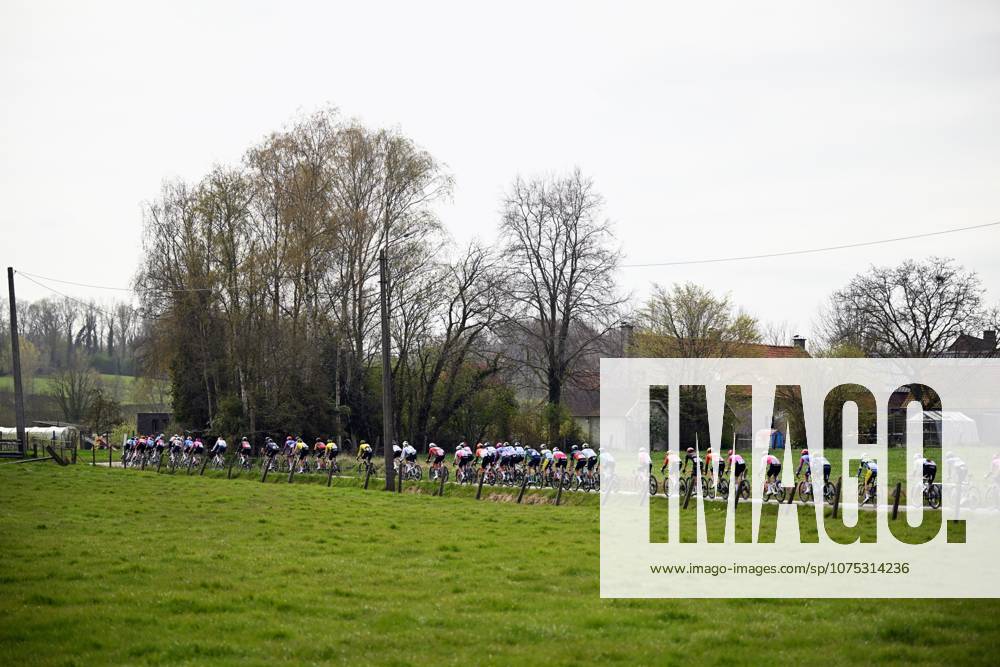 The pack of riders pictured in action during the men elite race of the Dwars Door Vlaanderen cycling event, 184,6km from Roeselare to Waregem, Wednesday 01 April 2026. POOLxTOMASxSISK x169505021x