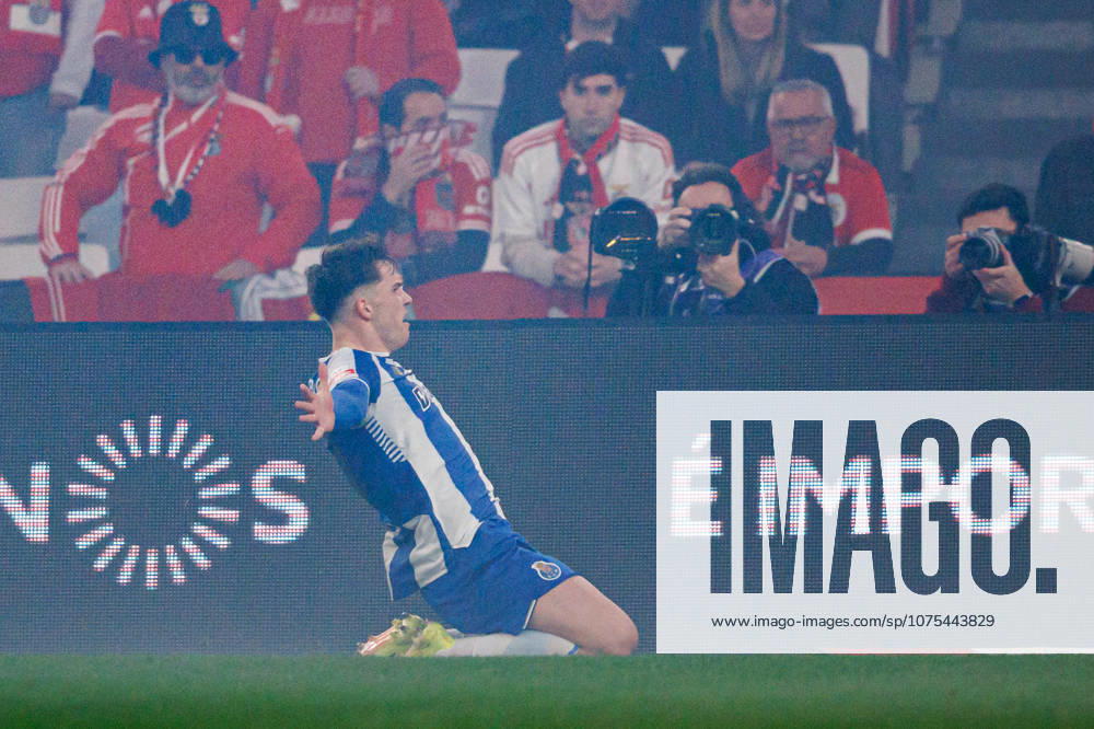 Oskar Pietuszewski seen celebrating after scoring goal during Liga Portugal game between teams of SL Benfica and FC Porto at Estadio Da Luz (Maciej Rogowski Ball Raw Images PT) Lisbon Estadio Da Luz Portugal