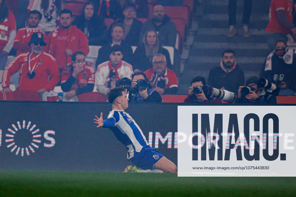 Oskar Pietuszewski seen celebrating after scoring goal during Liga Portugal game between teams of SL Benfica and FC Porto at Estadio Da Luz (Maciej Rogowski Ball Raw Images PT) Lisbon Estadio Da Luz Portugal