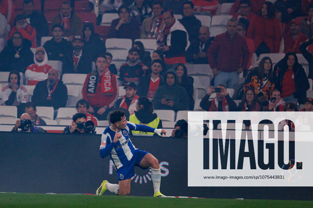 Oskar Pietuszewski seen celebrating after scoring goal during Liga Portugal game between teams of SL Benfica and FC Porto at Estadio Da Luz (Maciej Rogowski Ball Raw Images PT) Lisbon Estadio Da Luz Portugal