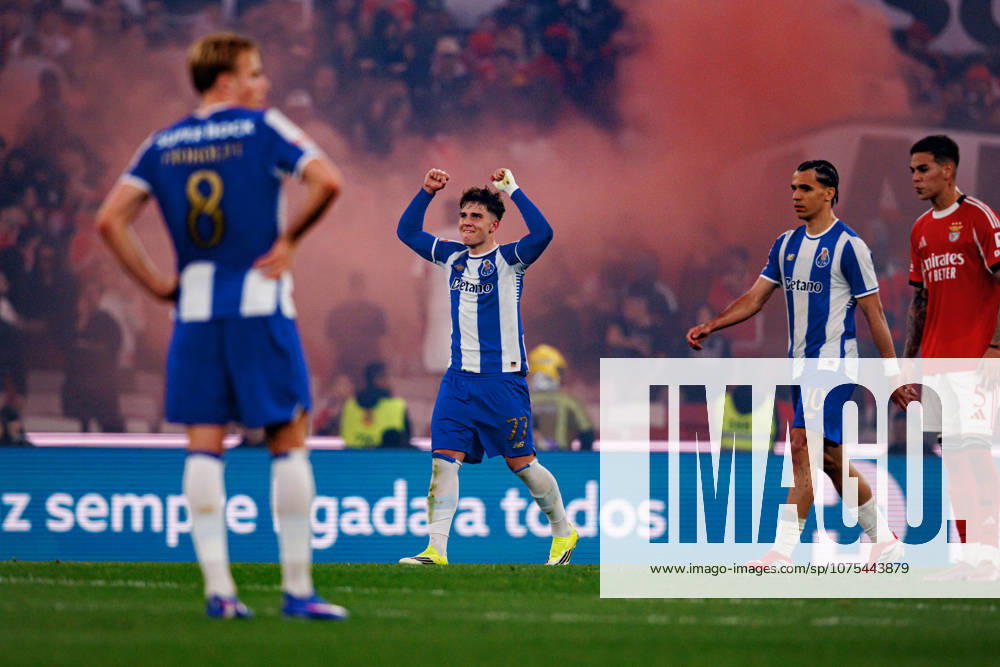 Oskar Pietuszewski seen celebrating after scoring goal during Liga Portugal game between teams of SL Benfica and FC Porto at Estadio Da Luz (Maciej Rogowski Ball Raw Images PT) Lisbon Estadio Da Luz Portugal
