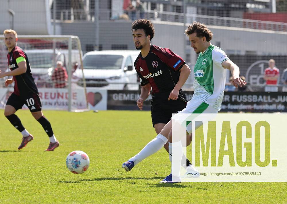 Fussball - Saison 2025 2026 - Regionalliga Bayern - 27. Spieltag: 1. FC Nürnberg FCN II ( Club ) - SpVgg Greuther Fürth II (Kleeblatt U23 ) - DaMa - - Ayoub Chaikhoun (18, 1. FC Nürnberg FCN II ) Marlon Fries (7, SpVgg Greuther Fürth II )