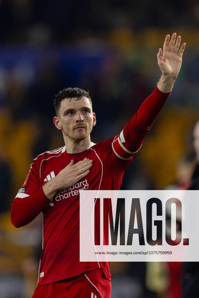 Football - FA Cup - 5th Round - Liverpool FC v Wolverhampton Wanderers FC WOLVERHAMPTON, ENGLAND - Friday, March 6, 2026: Liverpool s goalscorer Andy Robertson taps the badge after the FA Cup 5th Round match between Liverpool FC and Wolverhampton Wanderers FC at Molineux. The game ended 1-3. (Photo by David Rawcliffe Propaganda) WOLVERHAMPTON Molineux WEST MIDLANDS ENGLAND