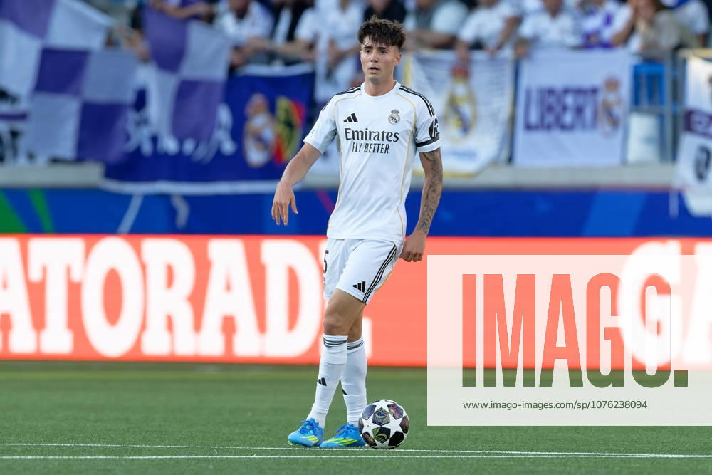 Lausanne, Switzerland - April 17 : Victor Valdepenas of Real Madrid in action (close up) during the UEFA Youth League semi-finals match between Real Madrid and Paris at Stade de la Tuilière on April 17 , 2026 in Lausanne, Switzerland.