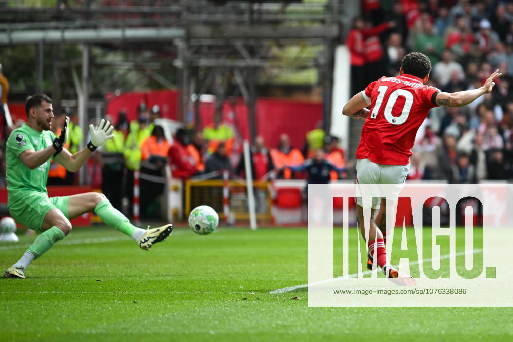 Nottingham, England, 19th April 2026. Morgan Gibbs-White of Nottingham Forest scores an equalising goal for his team to make it 1-1 during the Nottingham Forest vs Burnley Premier League match at the City Ground, Nottingham. Picture credit should read: Harriet Massey Sportimage . SPI_065_FOREST_V_BURNLEY SPI-4702-0060