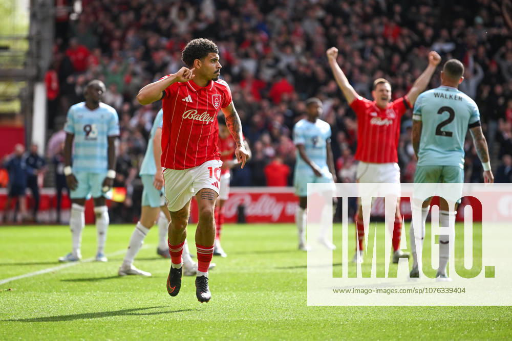 Nottingham, England, 19th April 2026. Morgan Gibbs-White of Nottingham Forest celebrates scoring a second goal to make it 2-1 to his team during the Nottingham Forest vs Burnley Premier League match at the City Ground, Nottingham. Picture credit should read: Harriet Massey Sportimage . SPI_083_FOREST_V_BURNLEY SPI-4702-0077