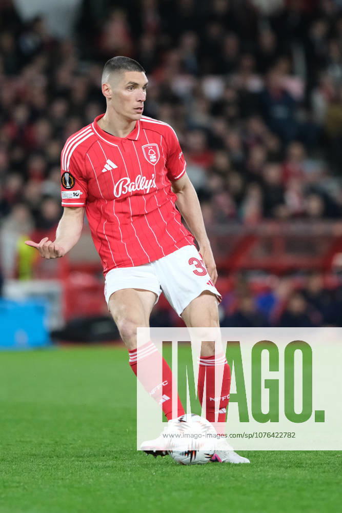 Nottingham Forest v FC Porto - UEFA Europa League Quarter Final Nikola Milenkovic of Nottingham Forest seen in action during the UEFA Europa league quarter final football match between Nottingham Forest and FC Porto. Final score : Nottingham Forest 1 : 0 FC Porto Nottingham United Kingdom