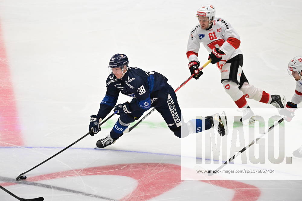 Czech Hockey Games, part of Euro Hockey tour series match Switzerland vs Finland in Ceske Budejovice, May 2, 2026. From left Aku Raty of Finland, Dario Rohrbach of Switzerland. (CTKxPhoto VaclavxPancer) CTKPhotoP2026050202253 CTKPhotoP2026050202253