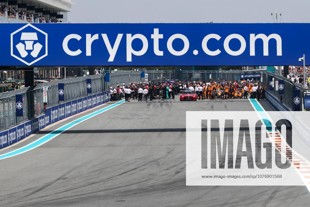 2nd May 2026; Miami International Autodrome, Miami, Florida, United States of America; 2026 FIA Formula 1 Miami Grand Prix; Sprint Race; crypto.com logo sits above the track before the Sprint Race DavidxBuono