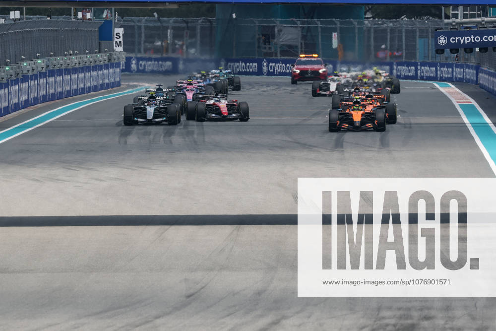 2nd May 2026; Miami International Autodrome, Miami, Florida, United States of America; 2026 FIA Formula 1 Miami Grand Prix; Sprint Race; Lando Norris (1) of Great Britain and McLaren Mastercard F1 Team leads drivers at the start of the Sprint Race DavidxBuono