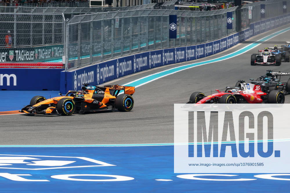 2nd May 2026; Miami International Autodrome, Miami, Florida, United States of America; 2026 FIA Formula 1 Miami Grand Prix; Sprint Race; Oscar Piastri (81) of Australia and McLaren Mastercard F1 Team and Charles Leclerc (16) of Monaco and Scuderia Ferrari HP head into turn one on the opening lap DavidxBuono