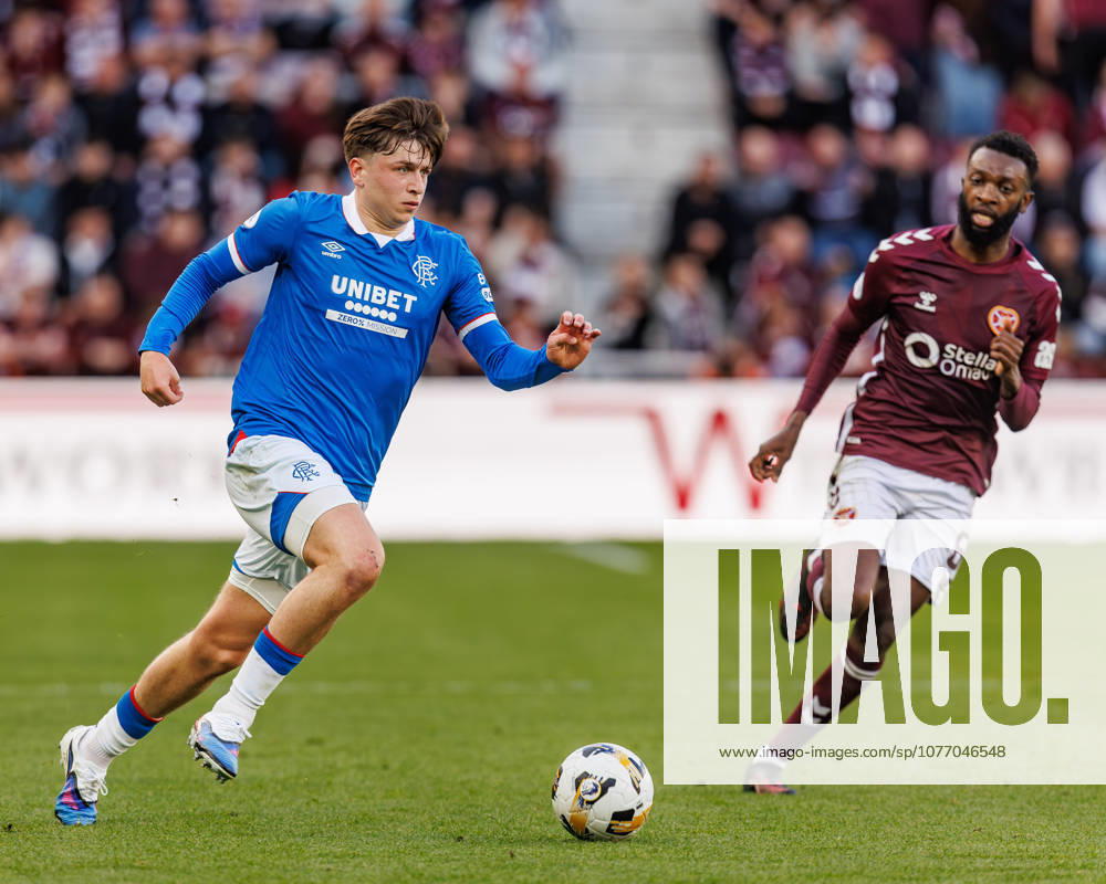 4th May 2026; Tynecastle Park, Edinburgh, Scotland: Scottish Premiership Football, Heart of Midlothian versus Rangers; Mikey Moore of Rangers breaks towards goal WMxSportxMedia