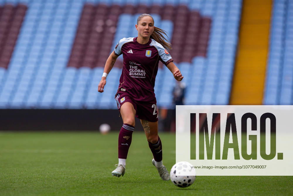 BIRMINGHAM, ENGLAND, MAY 04 - Oceane Deslandes of Aston Villa plays the ball down the line during Aston Villa against West Ham United in the Barclays Womens Super League at Villa Park.