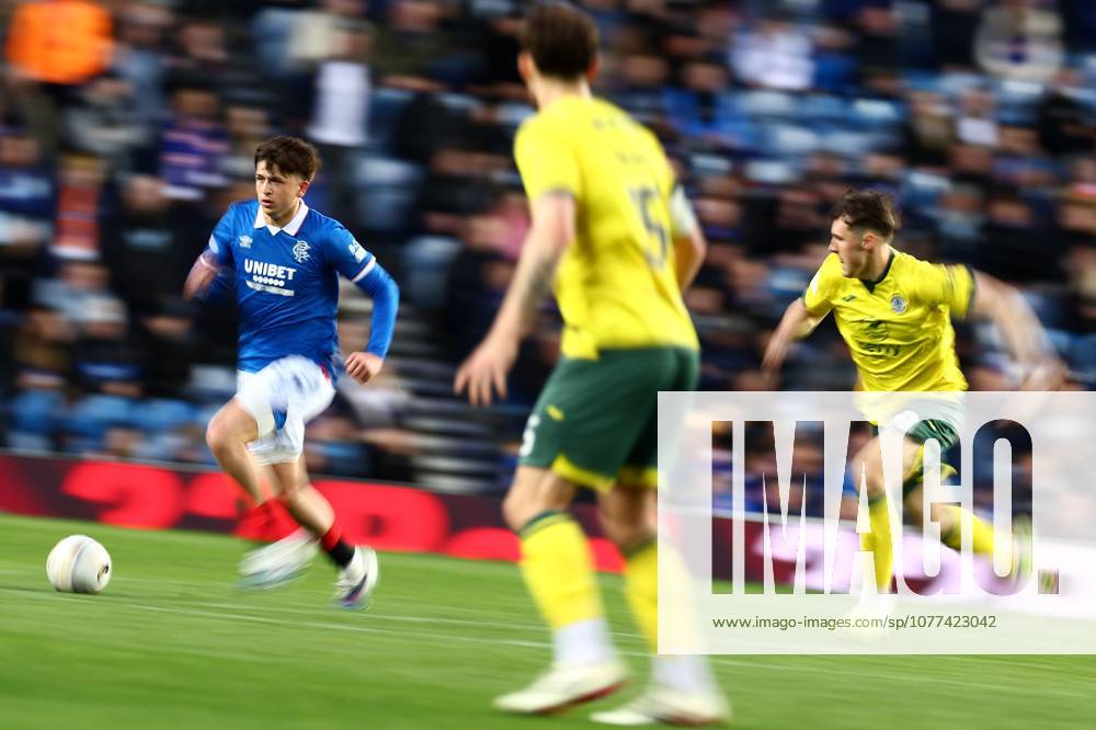 Mikey Moore of Rangers on the ball during the William Hill Scottish Premiership match at Ibrox Stadium, Glasgow. Rangers v Hibernian - William Hill Scottish Premiership - Ibrox Stadium, Glasgow, Lanarkshire, Scotland, UK - 13 May 2026Glasgow Ibrox Lanarkshire United Kingdom