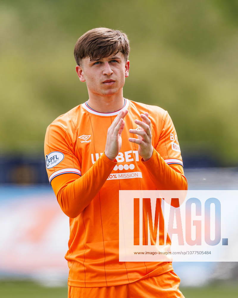 16th May 2026; Falkirk Stadium, Falkirk, Scotland; Scottish Premiership Football, Falkirk versus Rangers; Mikey Moore of Rangers applauds Rangers travelling support at full time WMxSportsxMedia