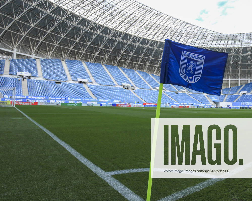 Craiova, Romania, Superliga Season 2025-2026, Play-Off, Stage 9, Universitatea Craiova vs FC Universitatea Cluj, Ion Oblemenco stadium, Craiova, Romania Corner flag on Ion Oblemenco stadium